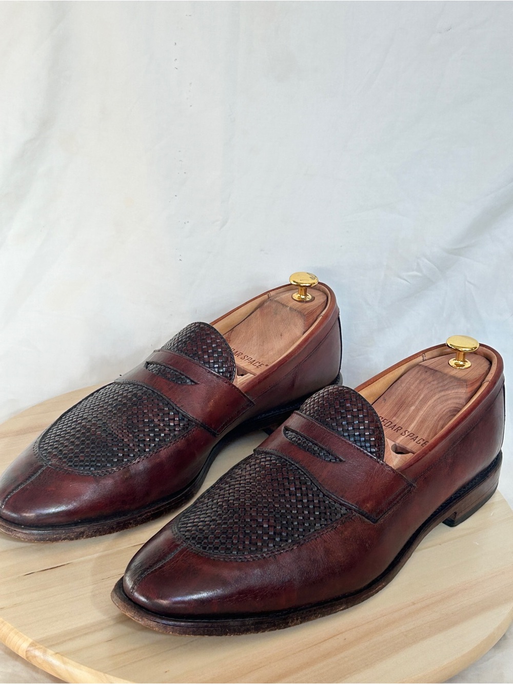 Allen Edmonds Leyland Men’s Brown Woven Leather Penny Loafer Almond Toe 12D